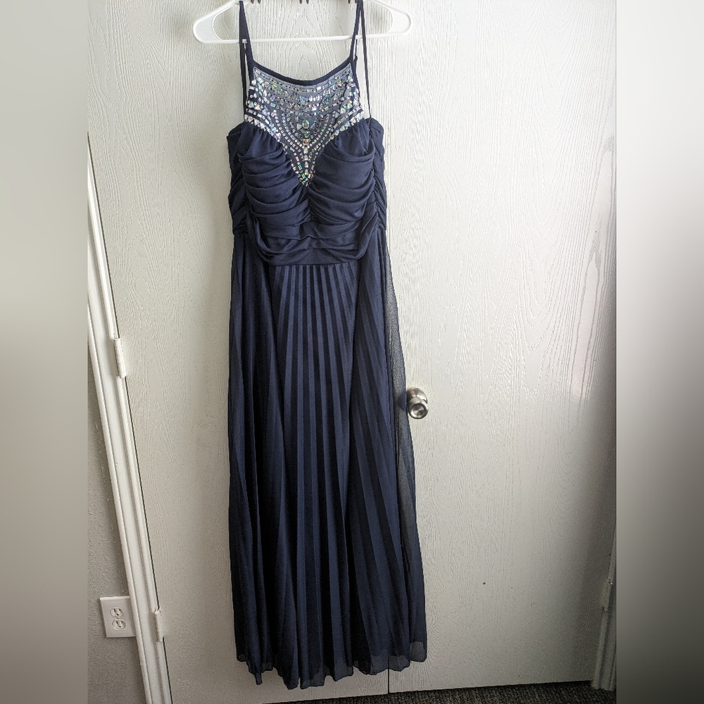 Blue Pleated Formal Dress Size 14